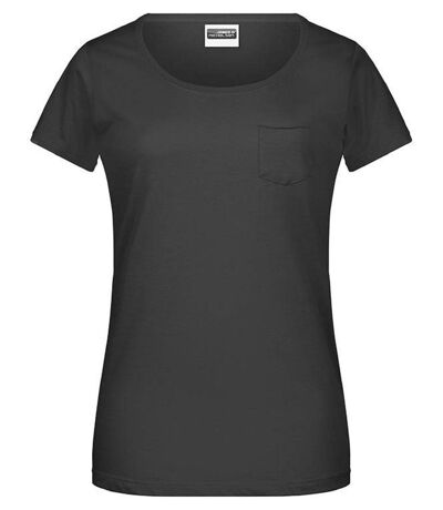 T-shirt BIO col rond poche poitrine - Femme - 8003 - noir