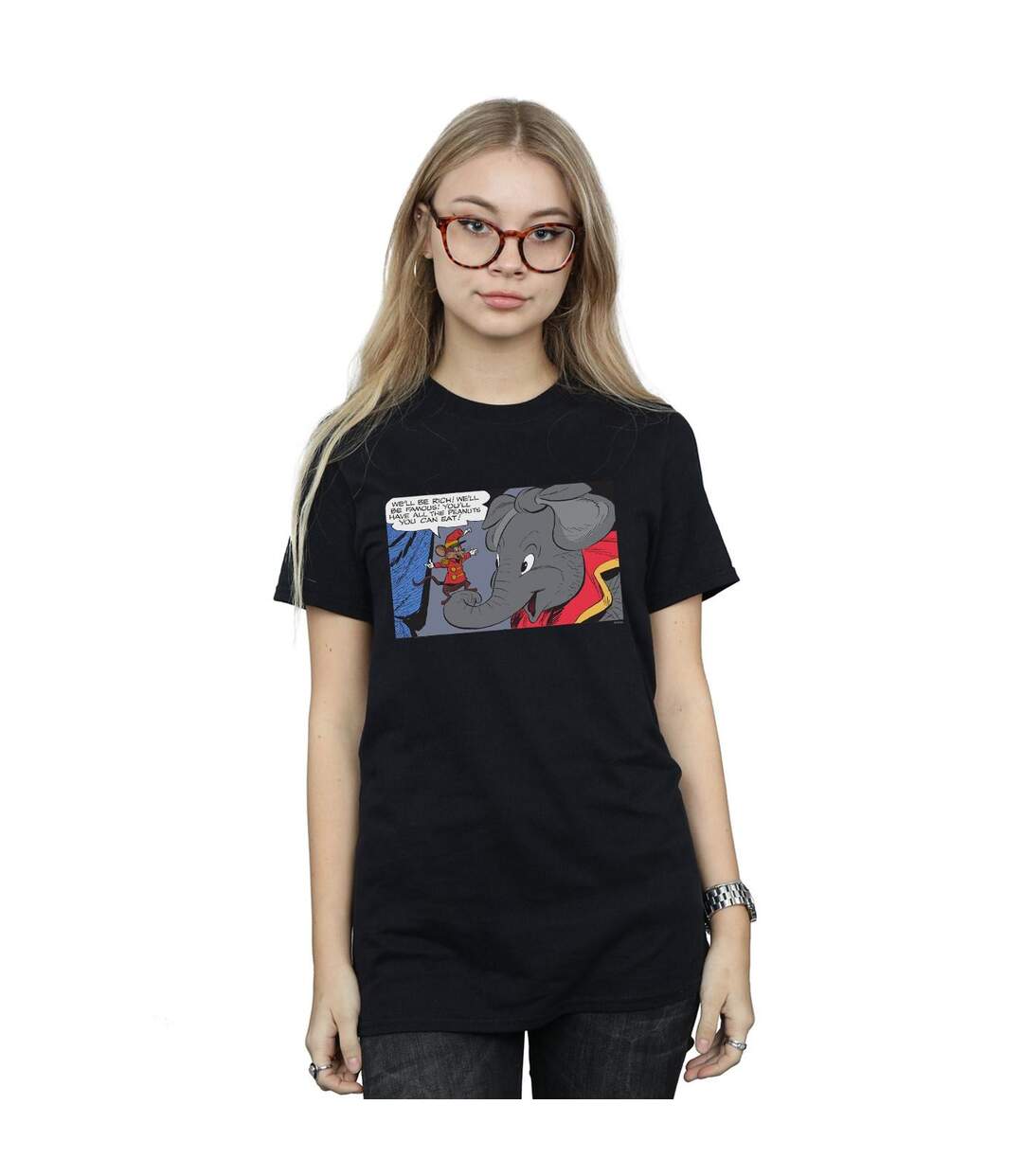 Disney Femme/Ladies Dumbo Rich And Famous Cotton Boyfriend T-Shirt (Noir) - UTBI47965-2