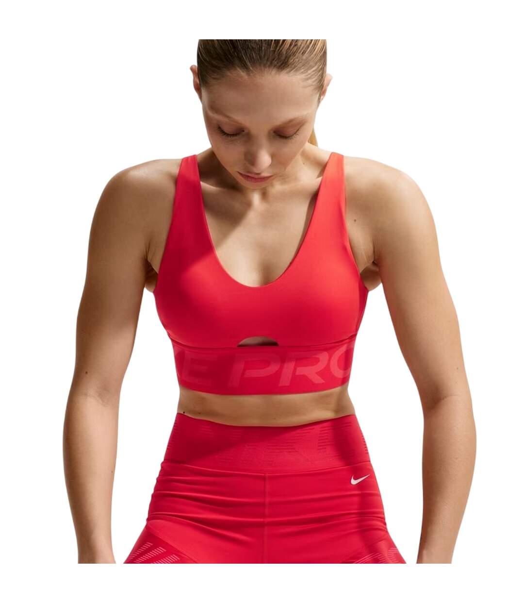 Womens/ladies Indy Plunge Sports Bra Crimson Red White Nike-4