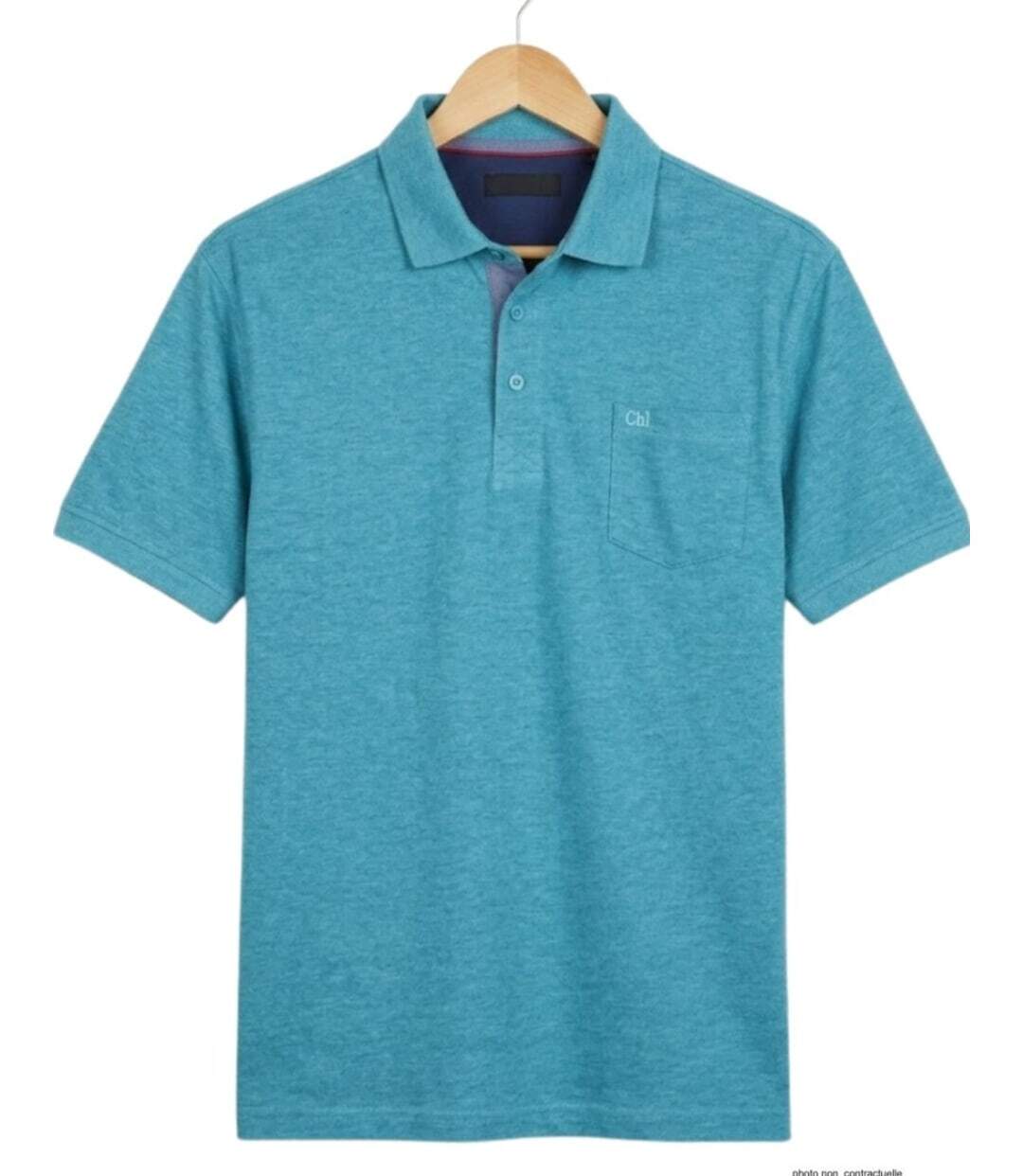 CHALLENGER RUSTICO5 : Polo manches courtes bleu turquoise chiné en maille piquée 100% coton-2