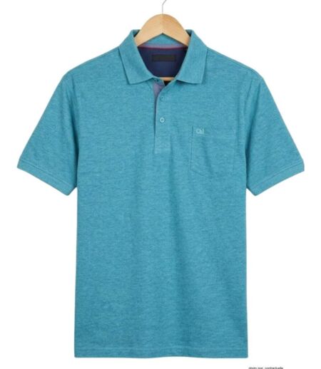 CHALLENGER RUSTICO5 : Polo manches courtes bleu turquoise chiné en maille piquée 100% coton