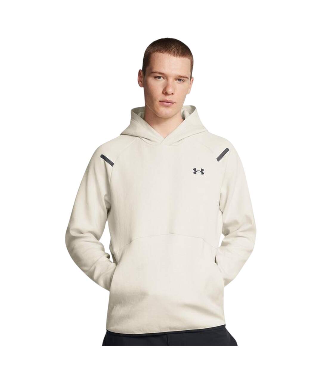 Mens Essential Fleece Raglan Hoodie White Black Under Armour-4