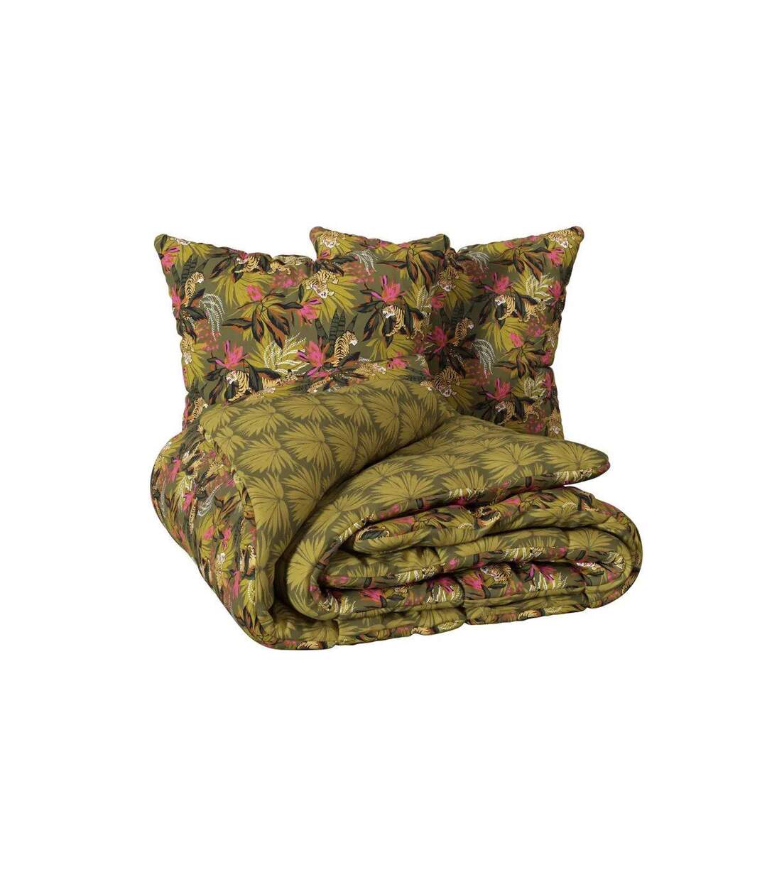 Parure de Lit 3 Pièces Jungle tropical Boudoir 240x220cm Kaki-2