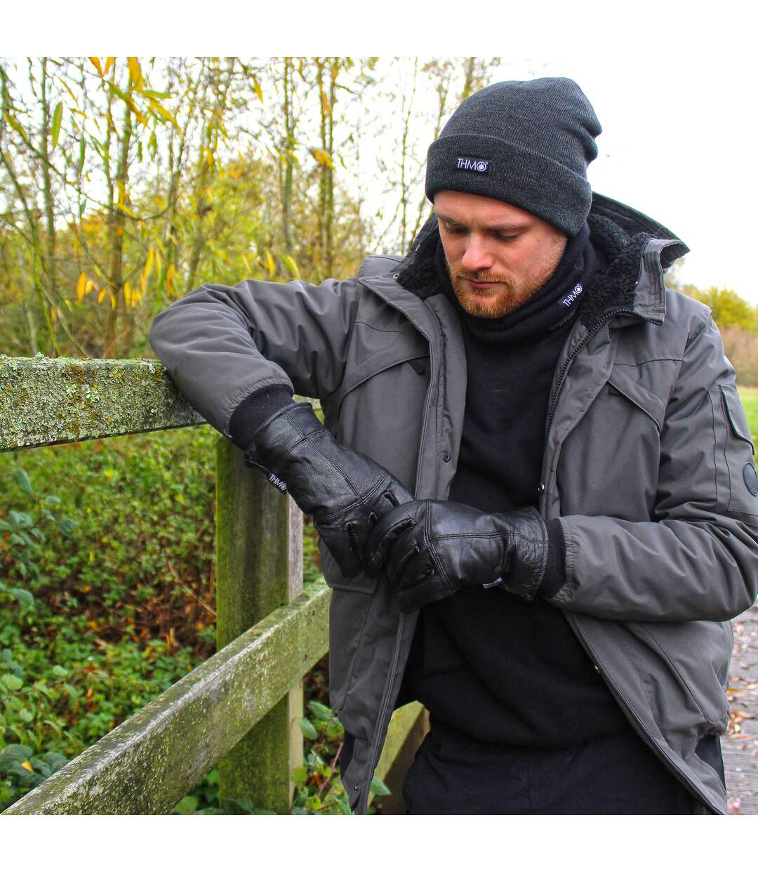 Homme Gants Cuir en Noir | THMO | Doublés Polaire Gants Thinsulate Chaudes-5