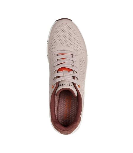 Mens Decorative Leather Air Cushioned Trainers Taupe Skechers