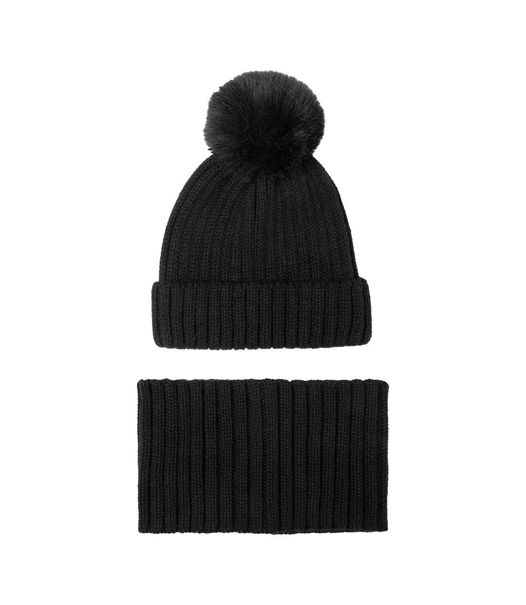 Ensemble Bonnet Et Snood Motif/style Tricoté Femme Taille Unique Noir Minoti-1