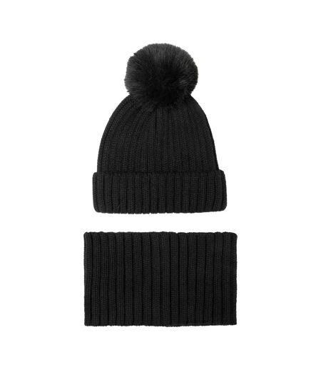 Ensemble Bonnet Et Snood Motif/style Tricoté Femme Taille Unique Noir Minoti
