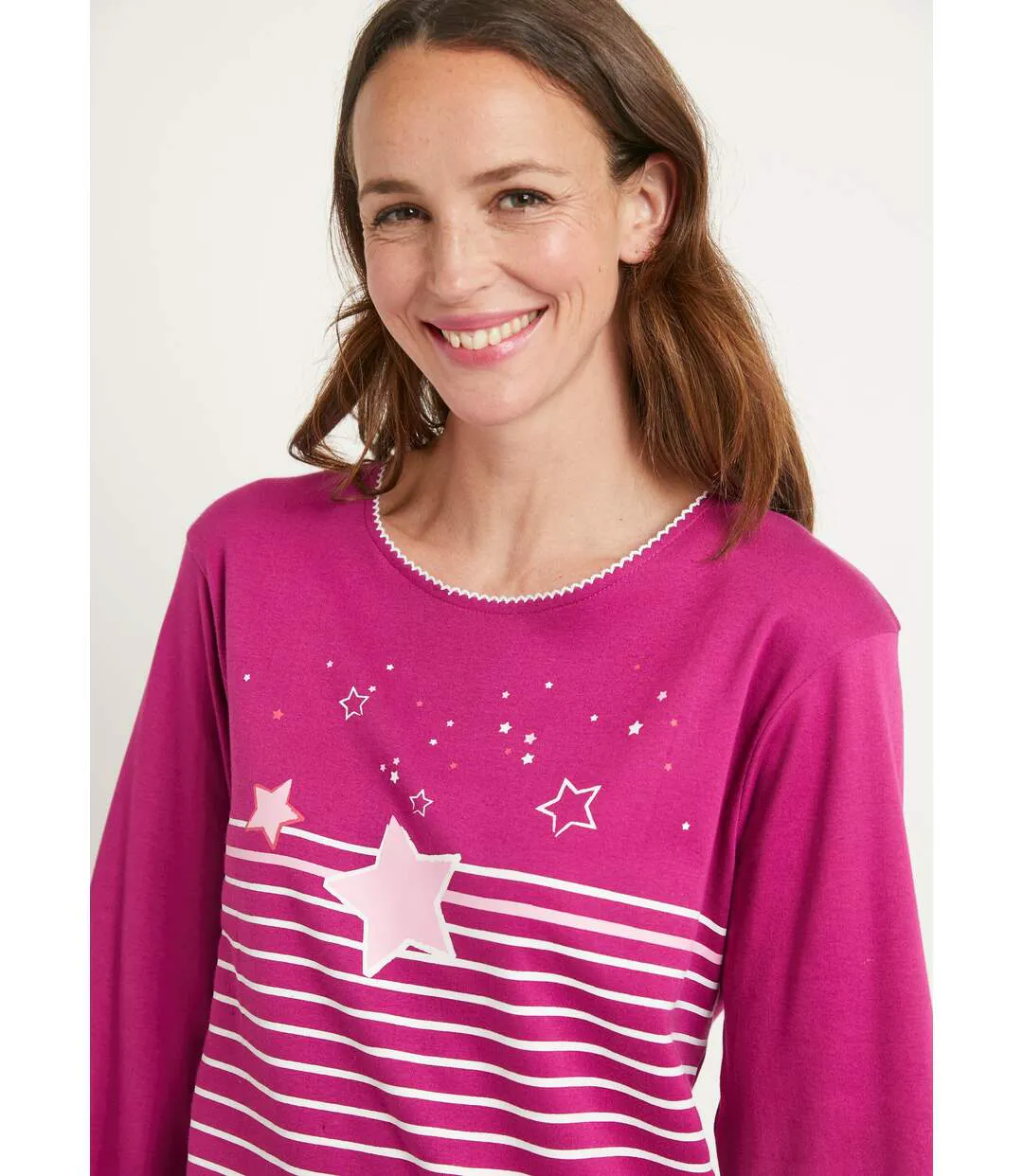 Chemise de nuit courte coton interlock uni rayé-3