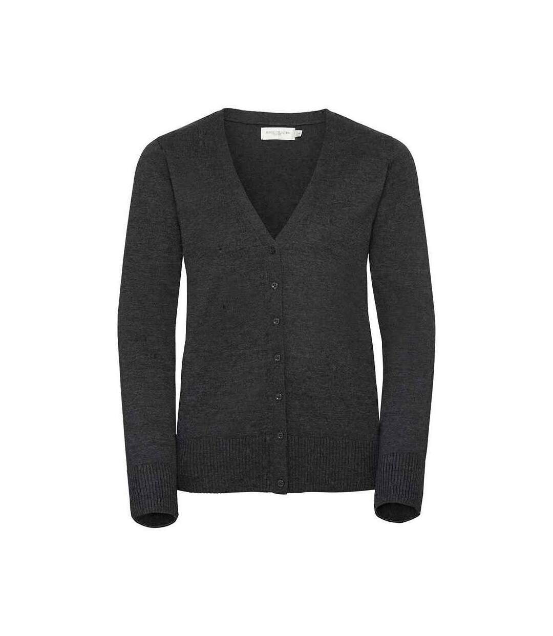 Womens/ladies knitted v neck cardigan charcoal marl Russell Collection