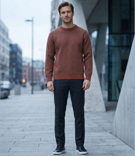 Pull Jacquard MAYFLOWER RH077T - Maille 30% laine Orange Tomette & Acier : confort et style