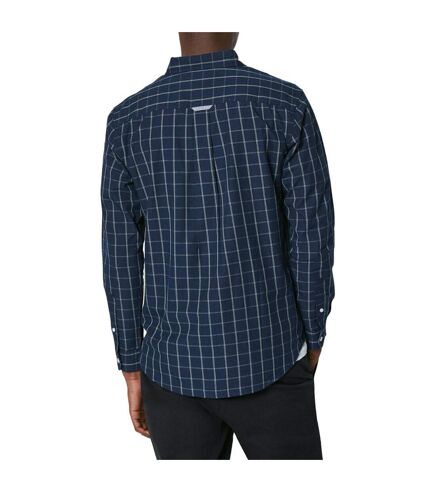 Maine Mens Dual Box Check Long-Sleeved Shirt (Navy)