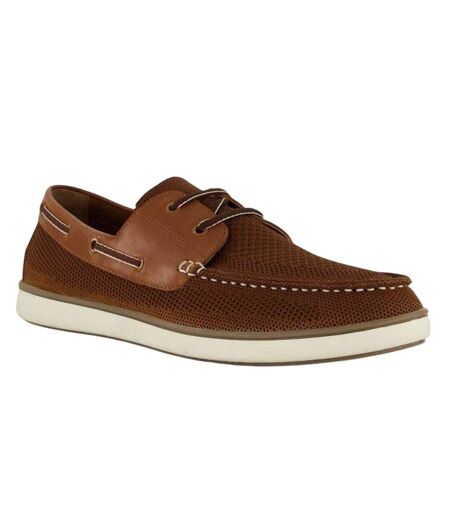 Mens Textured Leather Flat Boat Shoes Tan Dune London