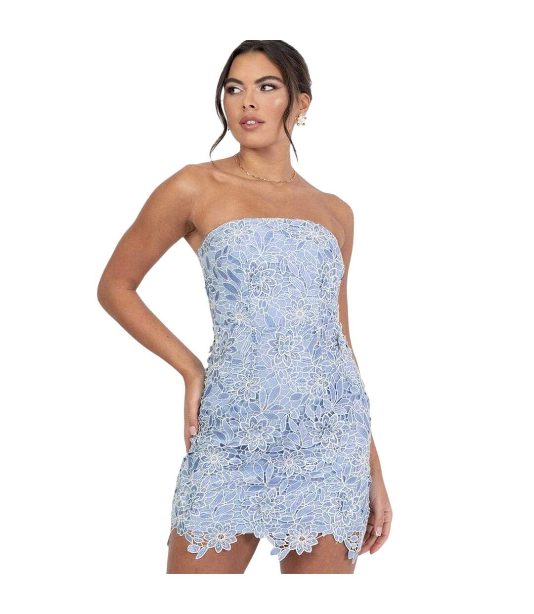 Womens/ladies Floral Bandeau Mini Dress Blue Deluxe-2