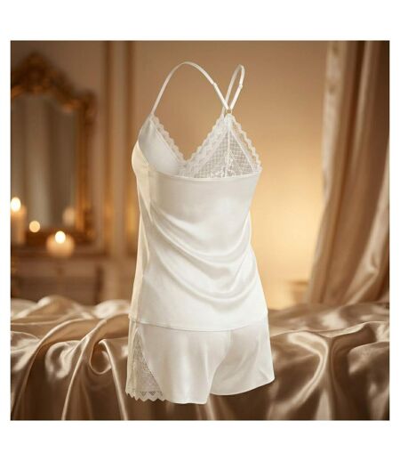 OZABI Pyjama Femme Satiné Débardeur Dentelle Col V Toucher Soie