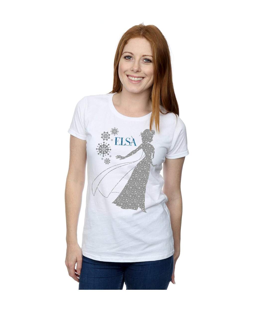 Disney T-shirt en coton Femme/Femme Frozen Elsa Christmas Silhouette (Blanc) - UTBI21902-2