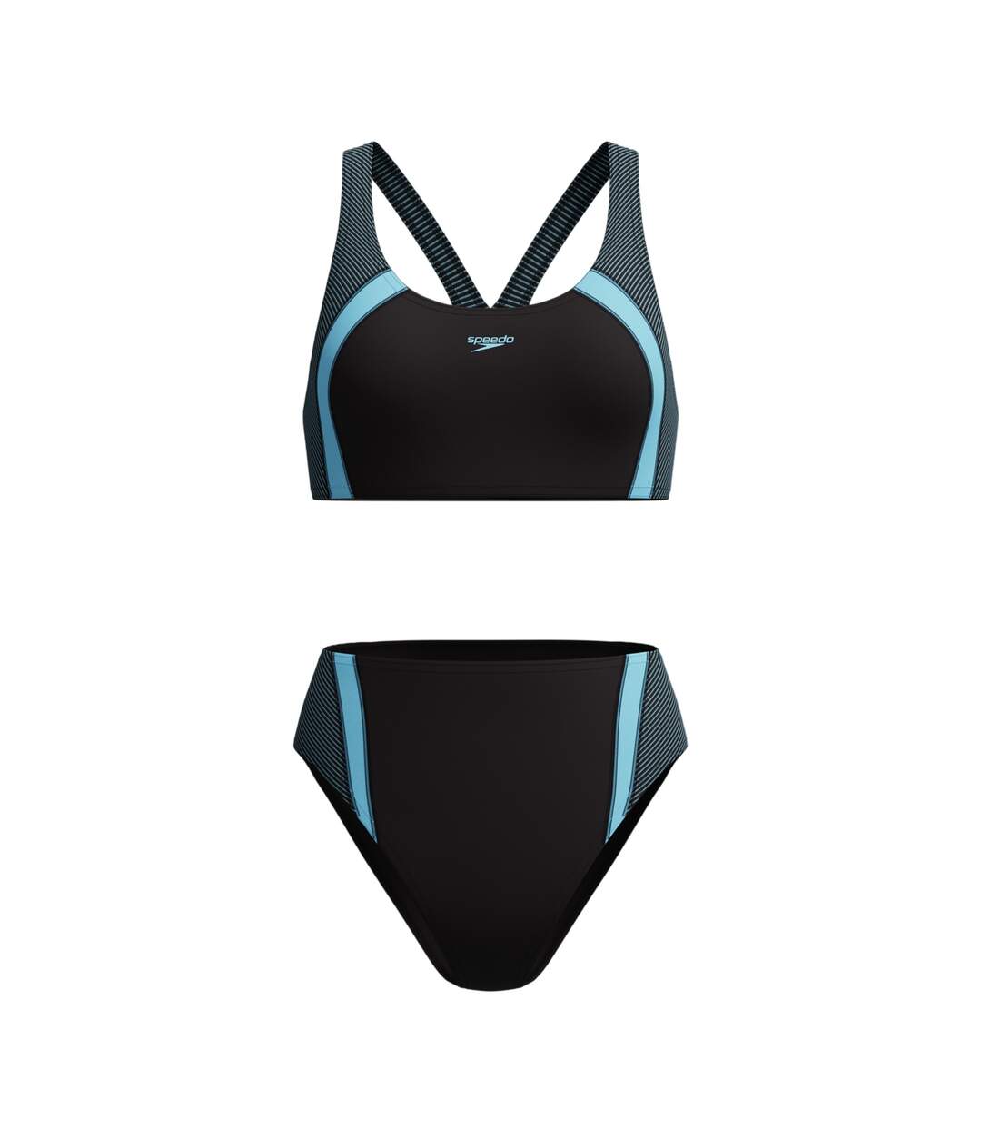 Womens/ladies Quantum Splice Ribbed Two-piece Swimsuit Black Light Blue Speedo-1