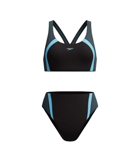 Womens/ladies Quantum Splice Ribbed Two-piece Swimsuit Black Light Blue Speedo