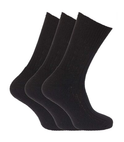 Mens Wool Blend Non Elastic Top Light Hold Socks (Pack Of 3) (Black) - UTMB159