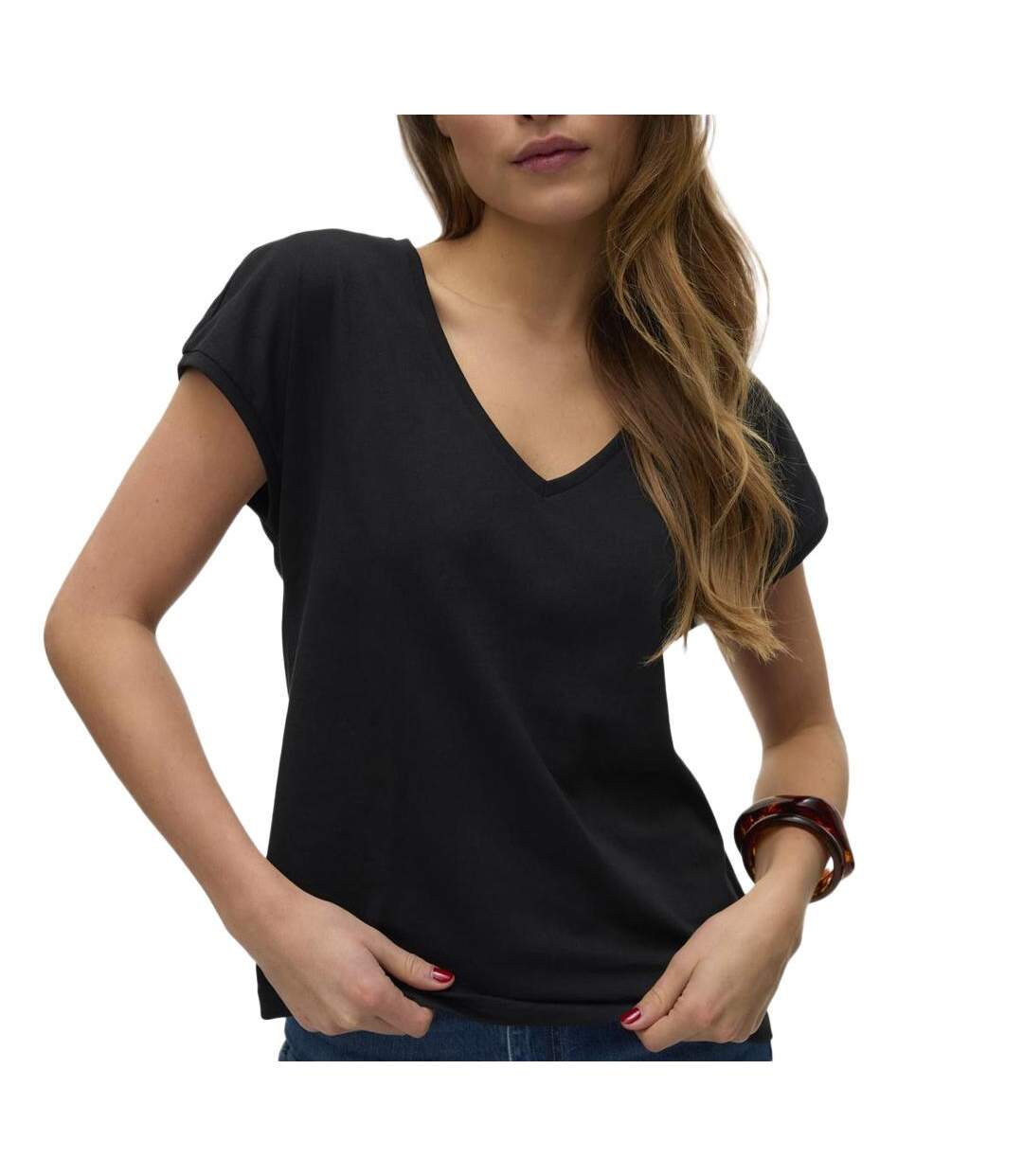 T-Shirt noir femme vero moda dubarry - s-1