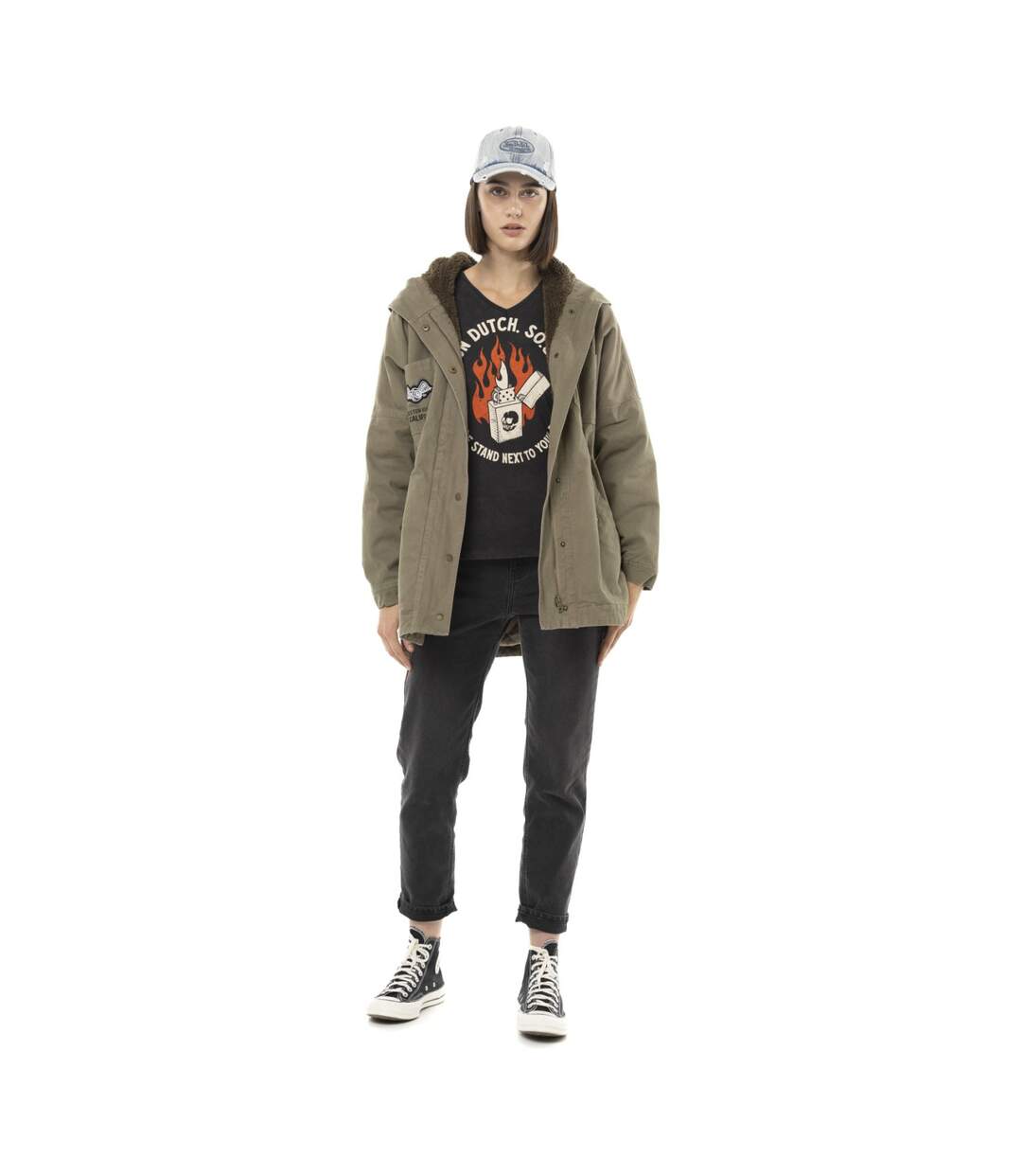 Veste femme à capuche doublée fausse fourrure avec patchs Sahaca Vondutch-1