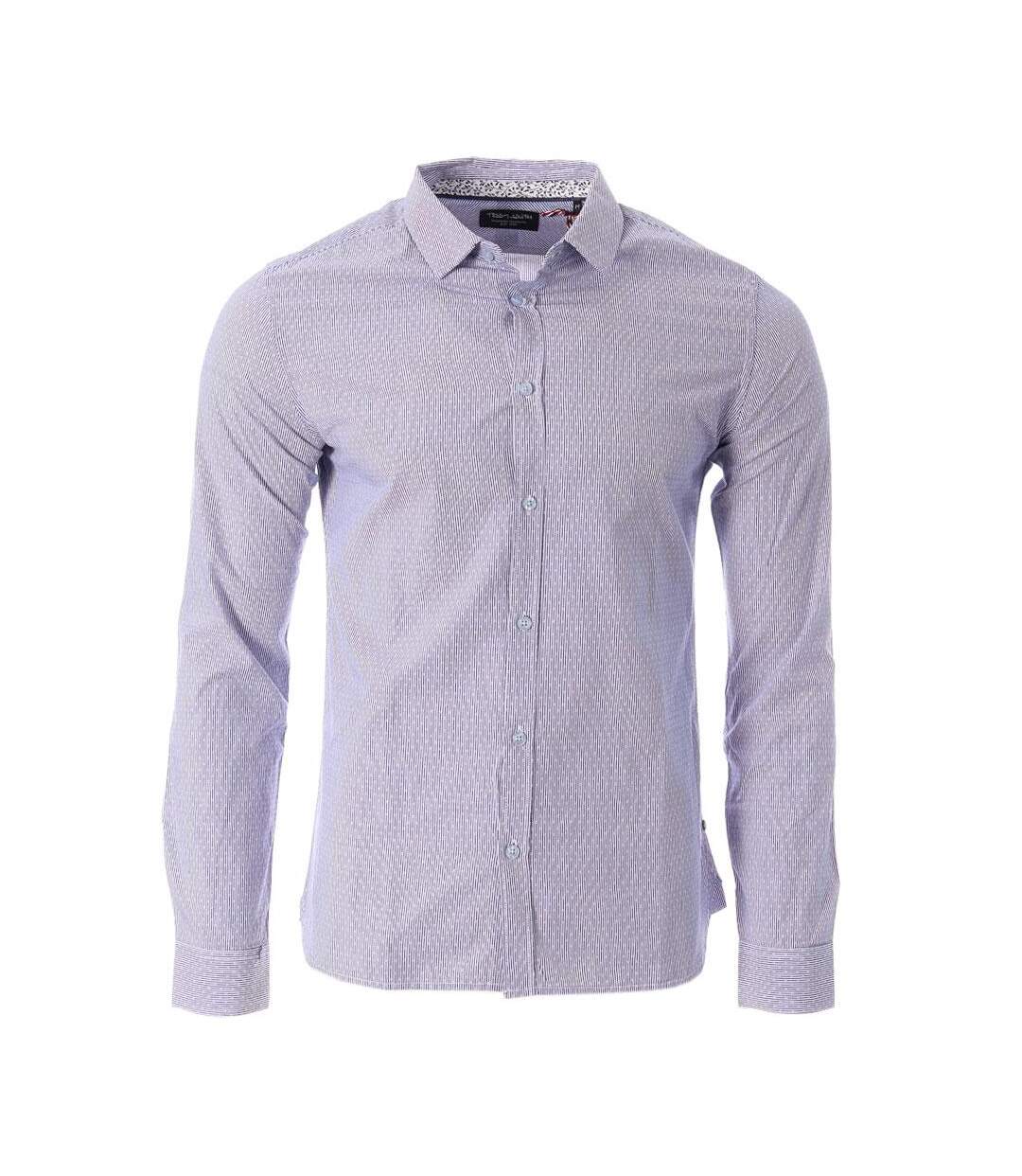 Chemises blanc/marine à rayures homme teddy smith carton ml - m-1