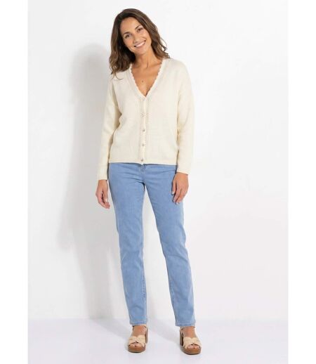 Gilet boutonné col V ajouré et macramé