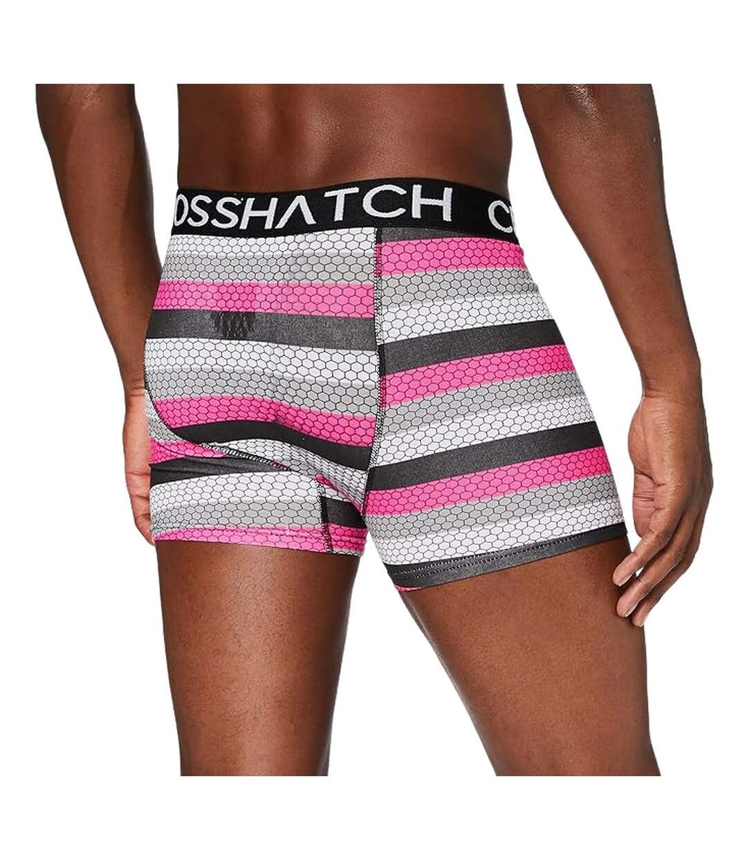 Pack of 3  Mens crystaline boxer shorts  fuchsia/black/gray Crosshatch