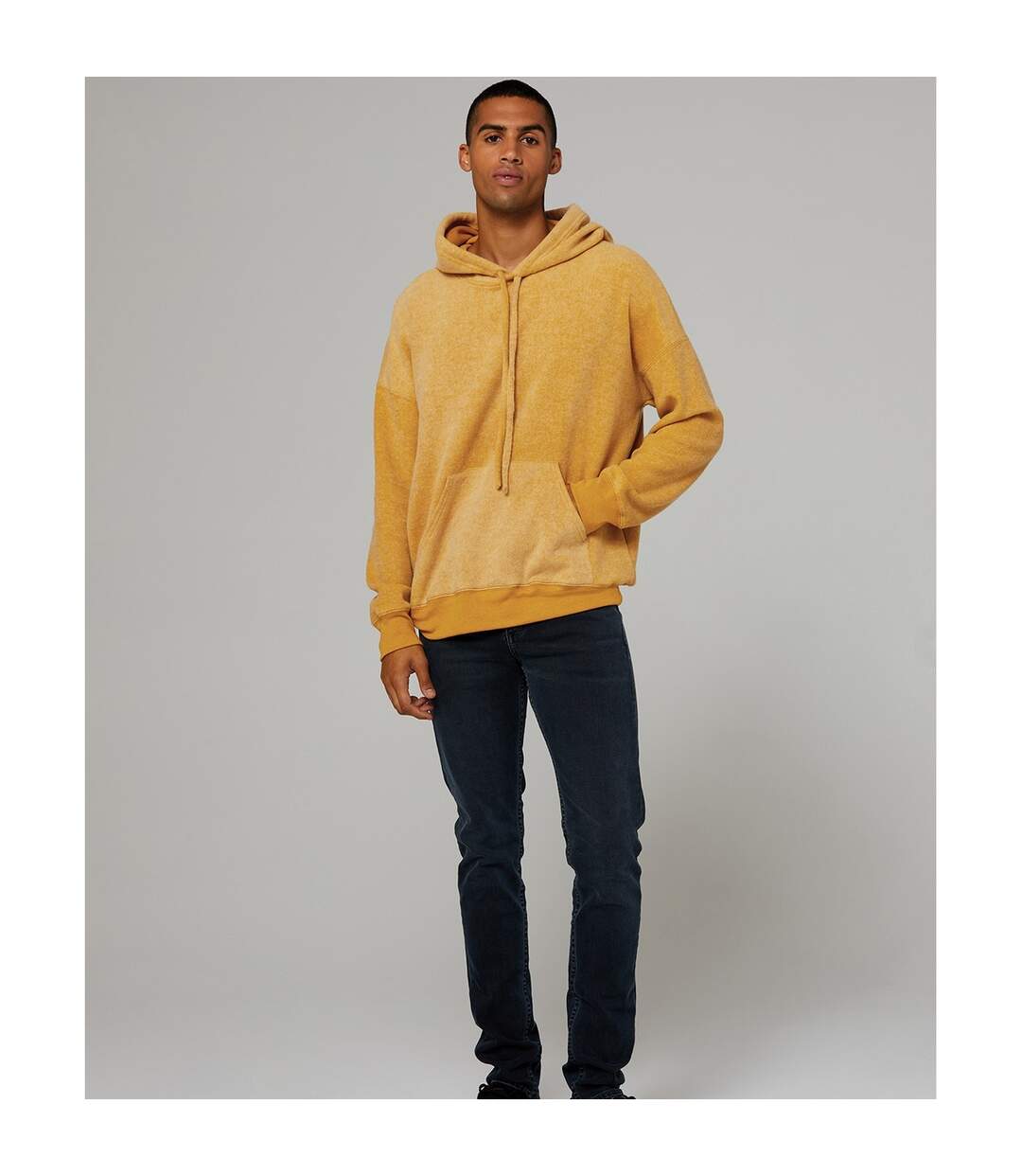 Unisex adult suedette pullover hoodie mustard yellow heather Bella + Canvas