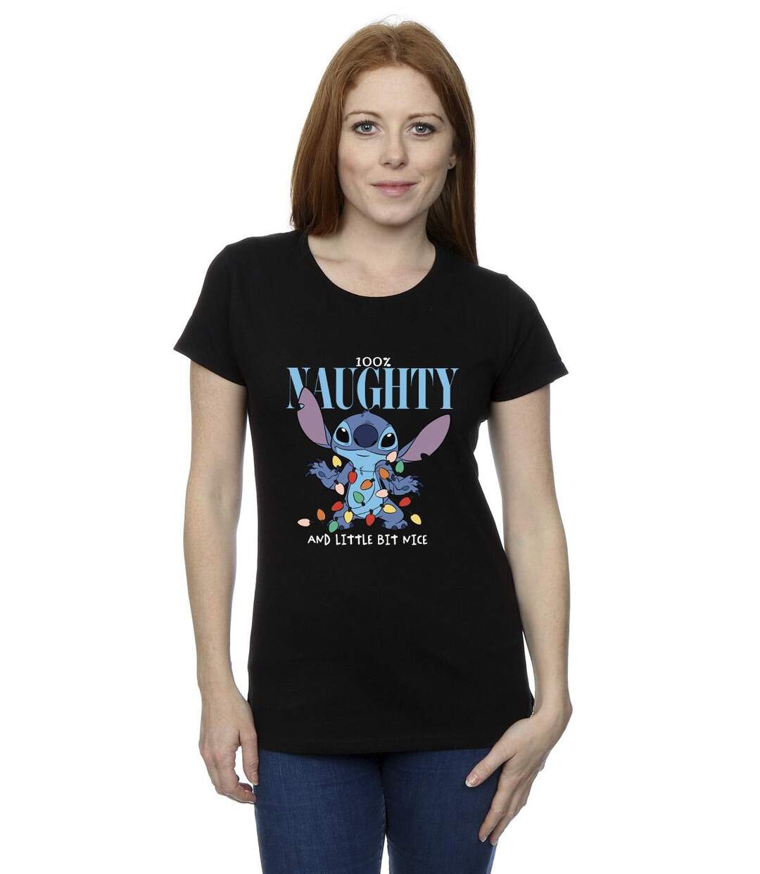 Disney T-shirt en coton Femmes/Ladies Lilo & Stitch Naughty & Nice (Noir) - UTBI26102-2