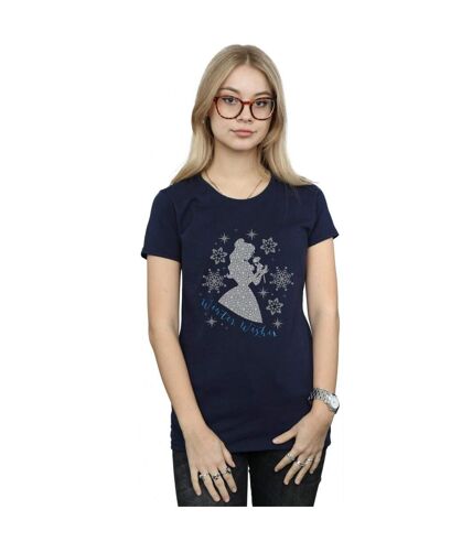 Disney Princess Womens/Ladies Belle Winter Silhouette Cotton T-Shirt (Navy Blue)