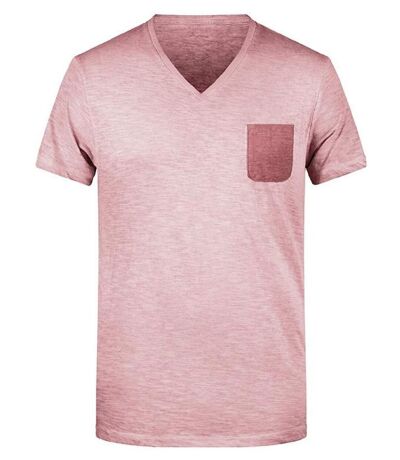 T-shirt bio col V - Homme - 8016 - rose pastel