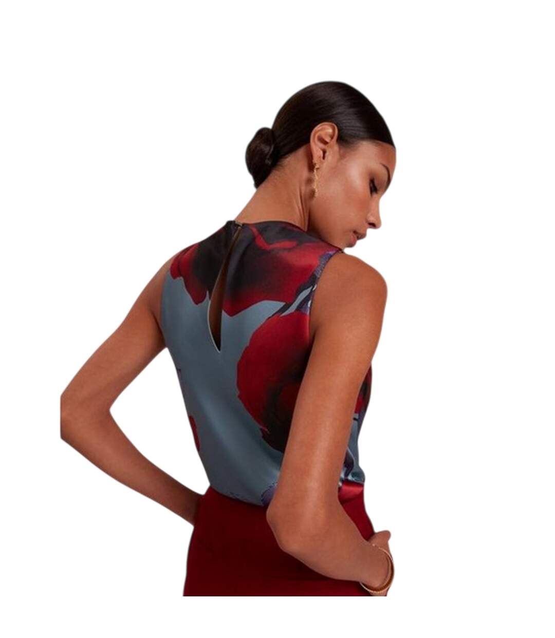Womens/ladies Floral Cowl Neck Sleeveless Shell Blouse Light Blue Ted Baker-3