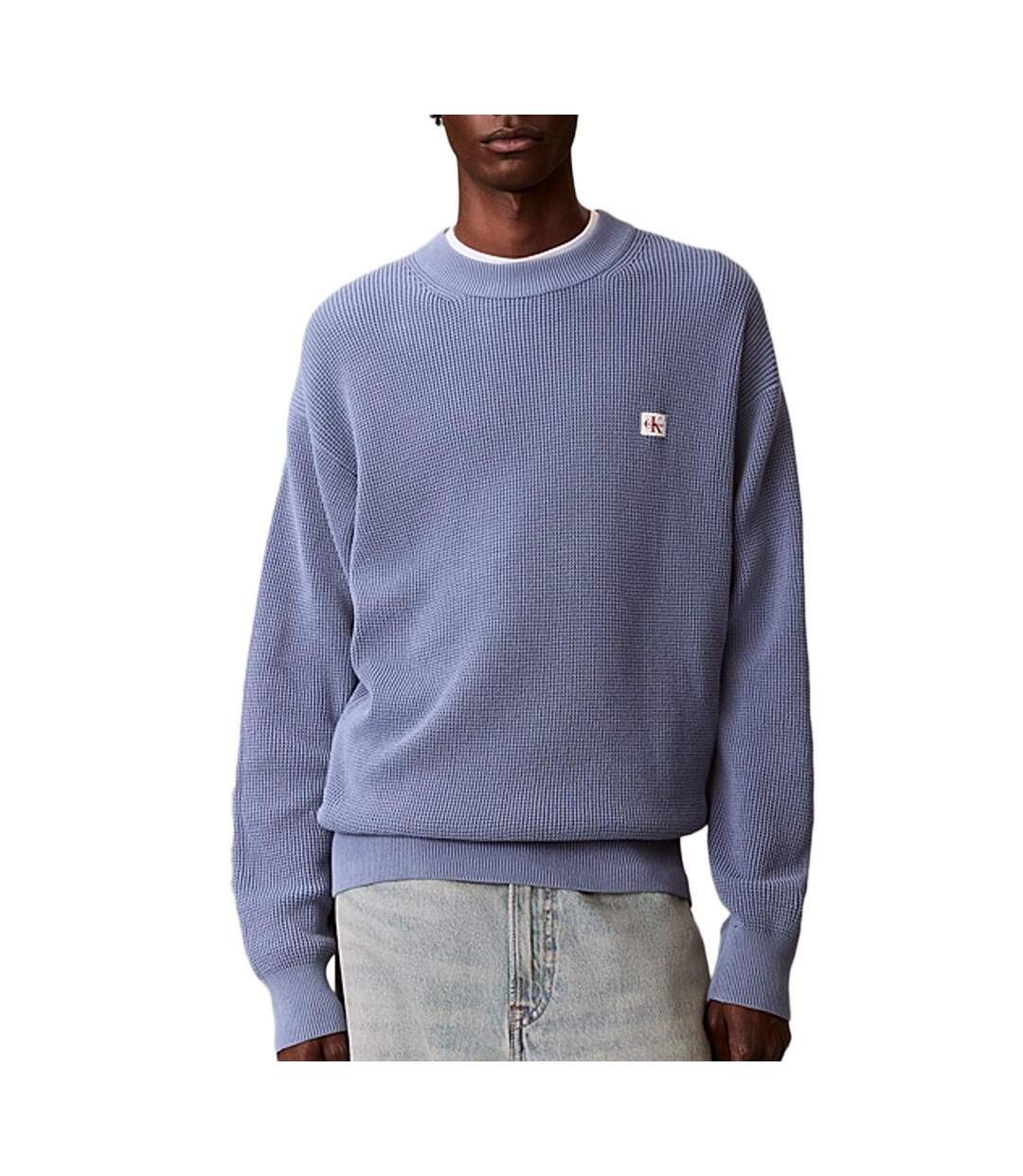 Pull bleu clair homme calvin klein jeans waffle-1