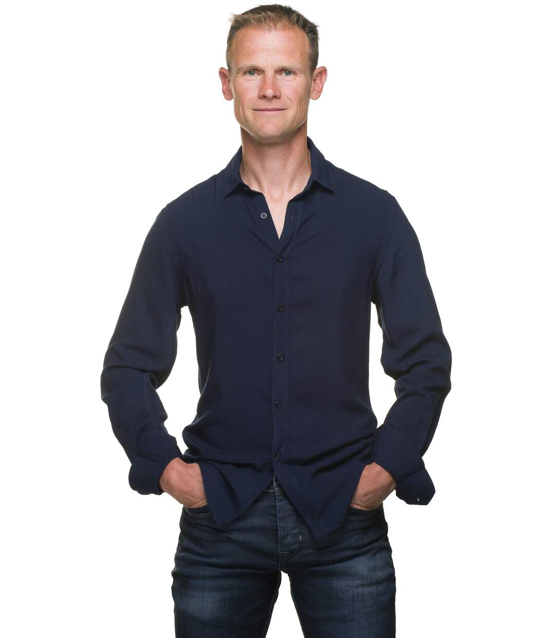 Chemise Slim en Coton Stretch Unie Bleu Marine-1