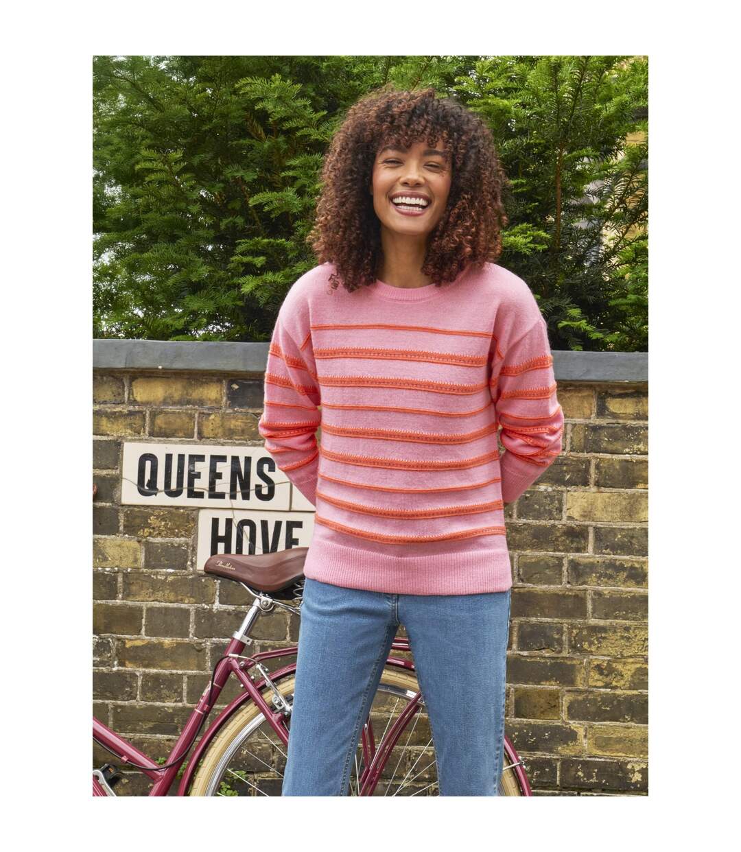 Womens/ladies Mono Stripe Jumper Pink Orange WoolOvers-1