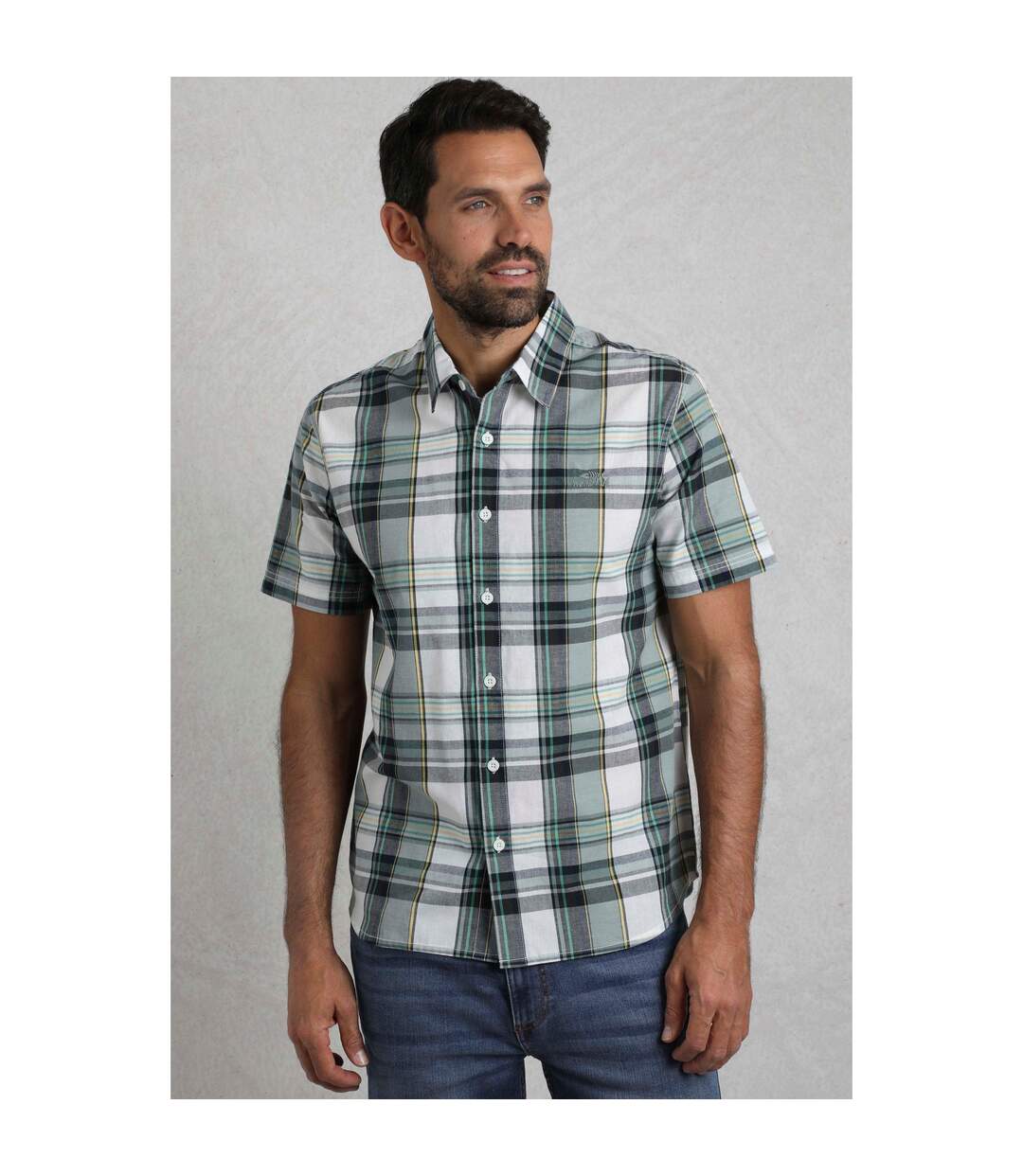 Mens judd checked organic cotton short-sleeved shirt dusty white Weird Fish-3