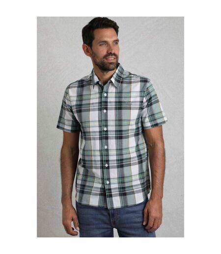 Mens judd checked organic cotton short-sleeved shirt dusty white Weird Fish
