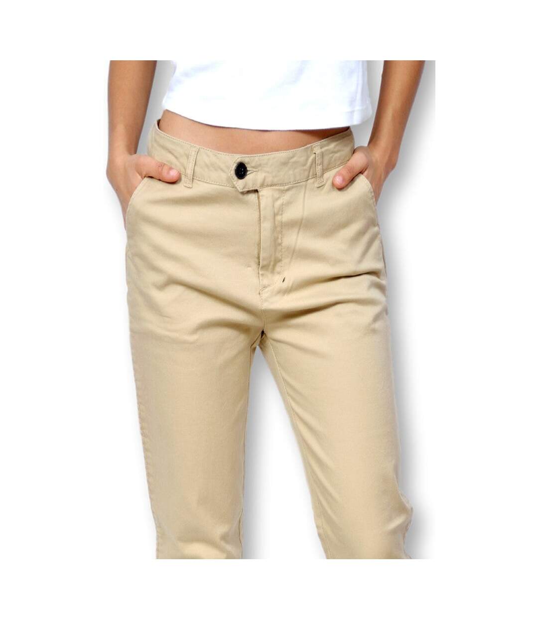 Pantalon femme taille haute couleur beige