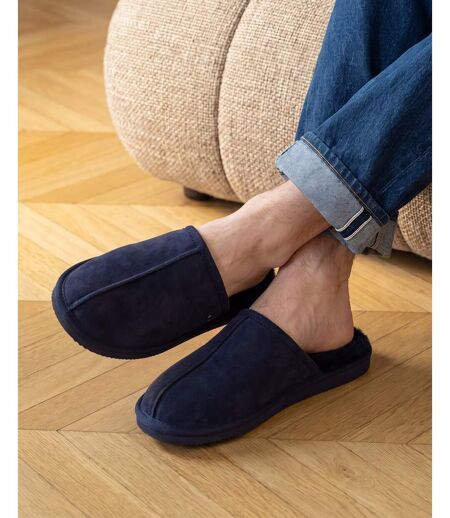 Isotoner Chaussons Mules homme en cuir et interieur ultra doux en fausse fourrure