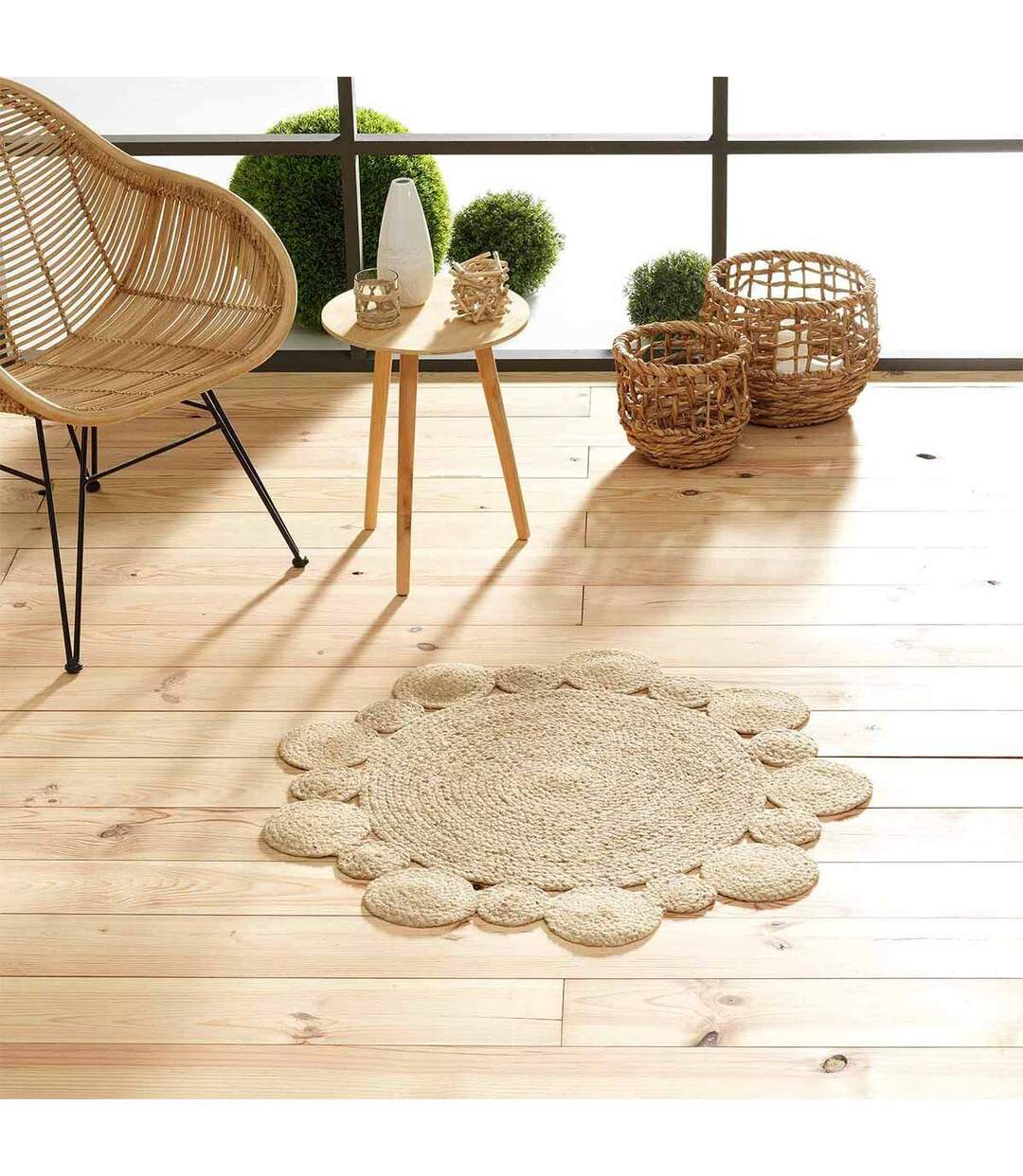 Tapis Déco Rond en Jute Cordou 90cm Naturel-5