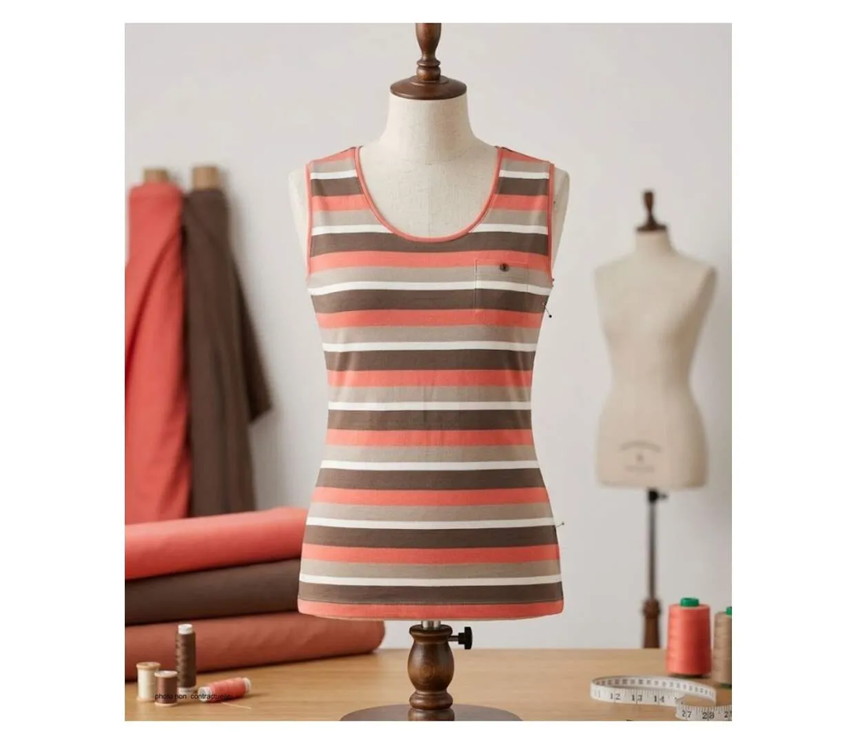 MAYFLOWER LILOU1 — Débardeur taupe / corail femme coton : l'alliance parfaite de la sobriété et de la fraîcheur-3