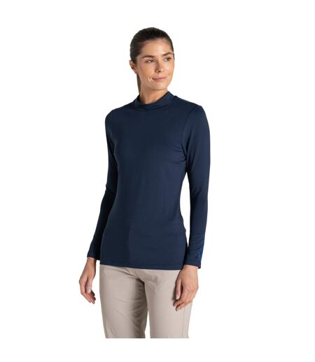 Womens/ladies Nosilife Mock Neck Long-sleeved Golf T-shirt Blue Navy Craghoppers