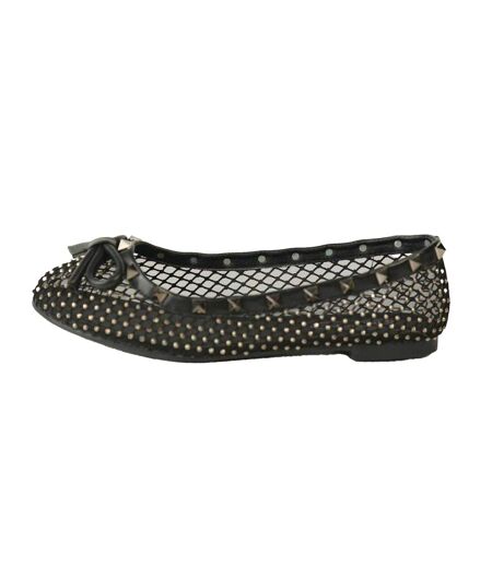 Womens/ladies Studded Trim Mesh Ballet Flats Black Where´s That From