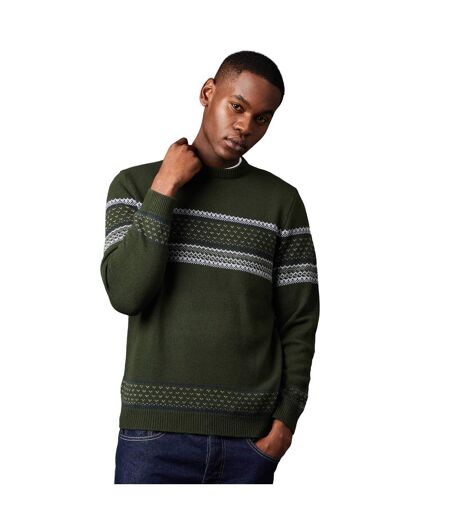 Mens Placement Stripe Crew Neck Jumper Dark Green Burton