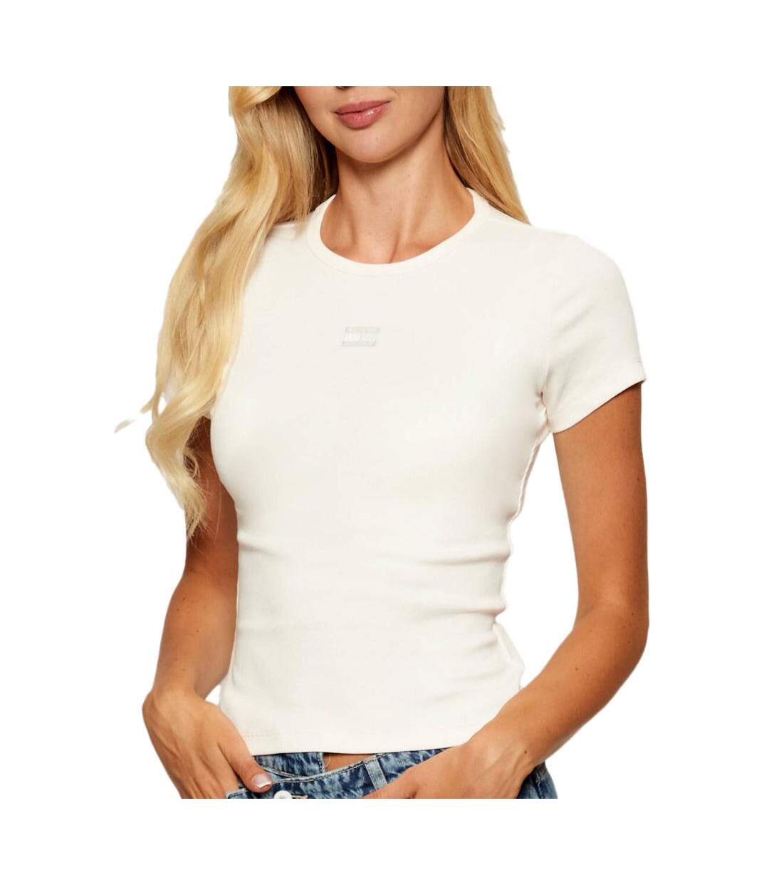 T-Shirt ecru femme tommy hilfiger badge-1