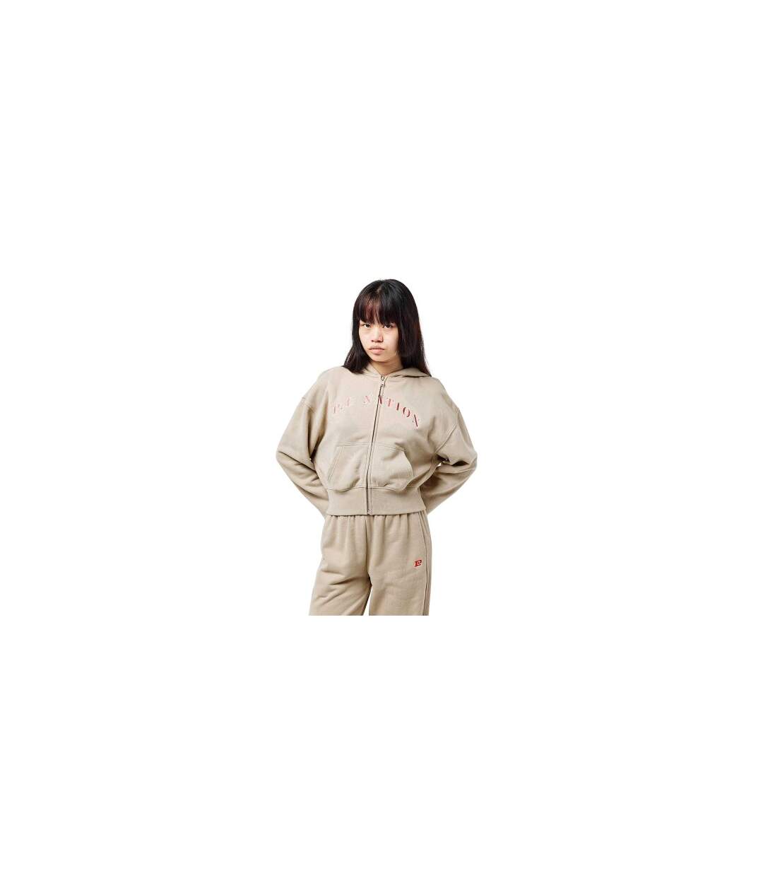 Womens/ladies Eastside Cropped Fleece Jacket Oxford Tan PE Nation-1