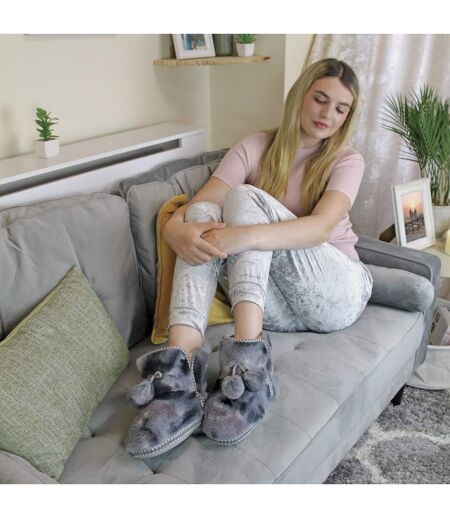 Ladies Fluffy Pom Pom Memory Foam Slipper Booties