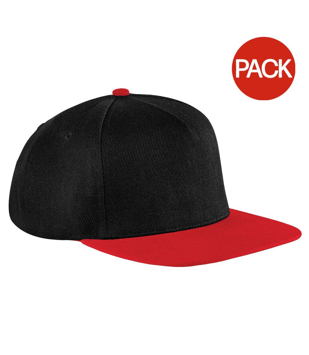 Lot de 2  casquettes à visière plate adulte noir/rouge classique Beechfield-1