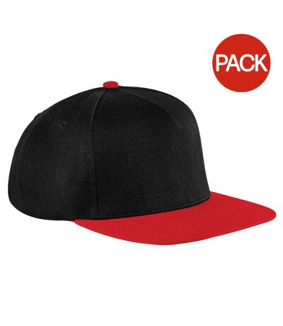 Lot de 2  casquettes à visière plate adulte noir/rouge classique Beechfield