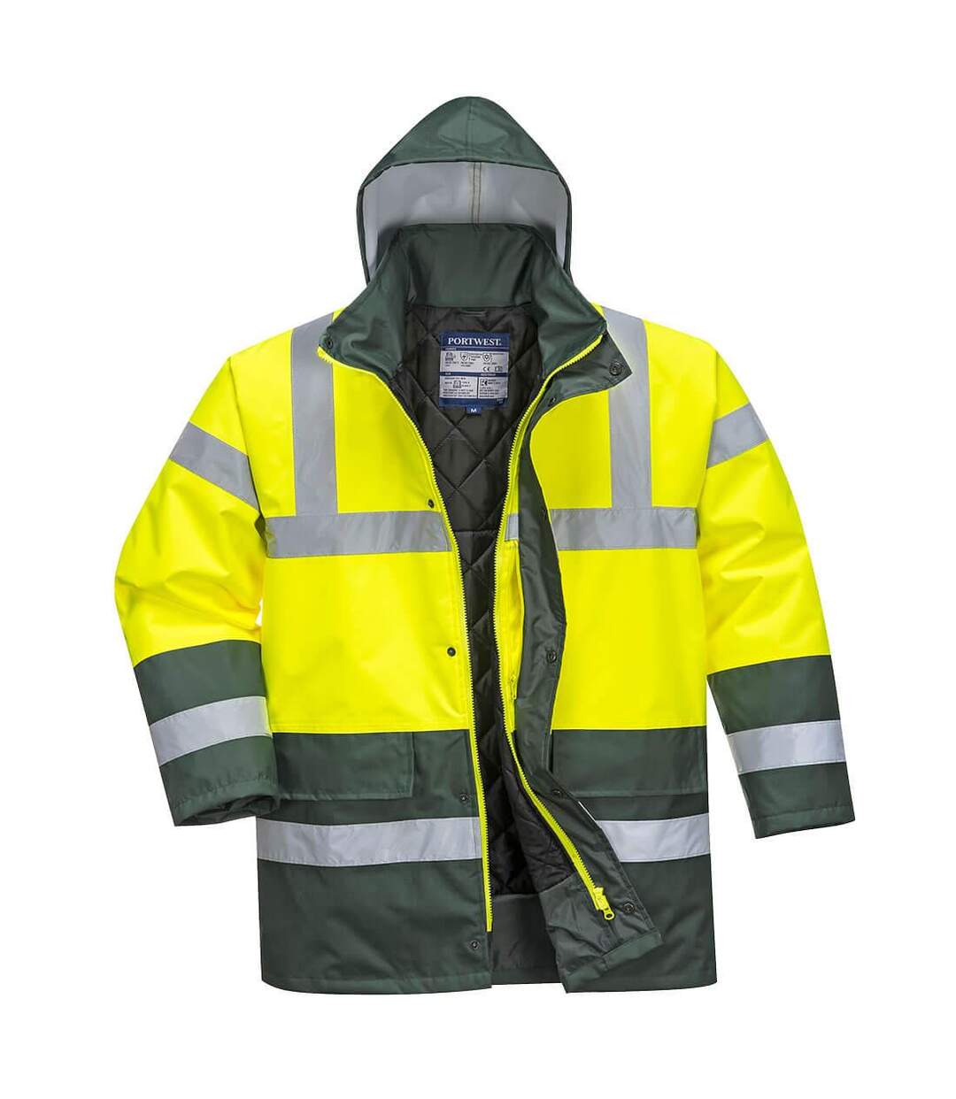 Mens contrast hi-vis winter traffic jacket yellow/green Portwest-1